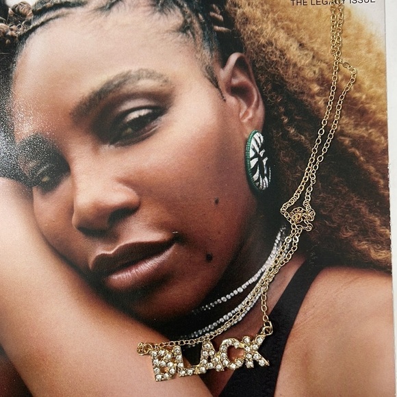 “Black” Word Rhinestone Gold Necklace - Picture 10 of 12